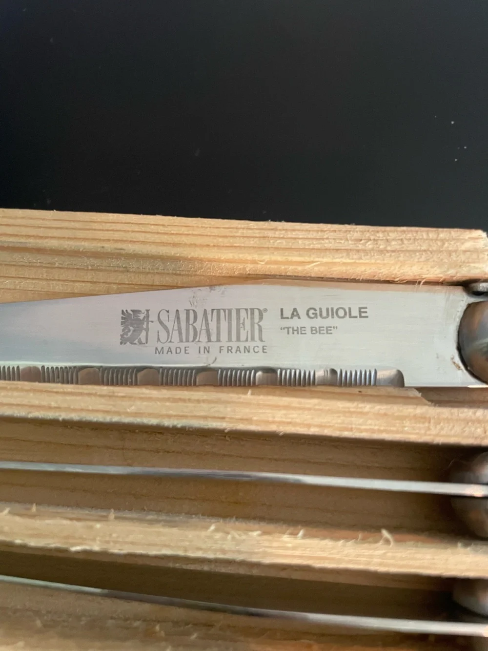 Set of 6 Sabatier La Guiole “the bee” French steak knives with rosewood handles
